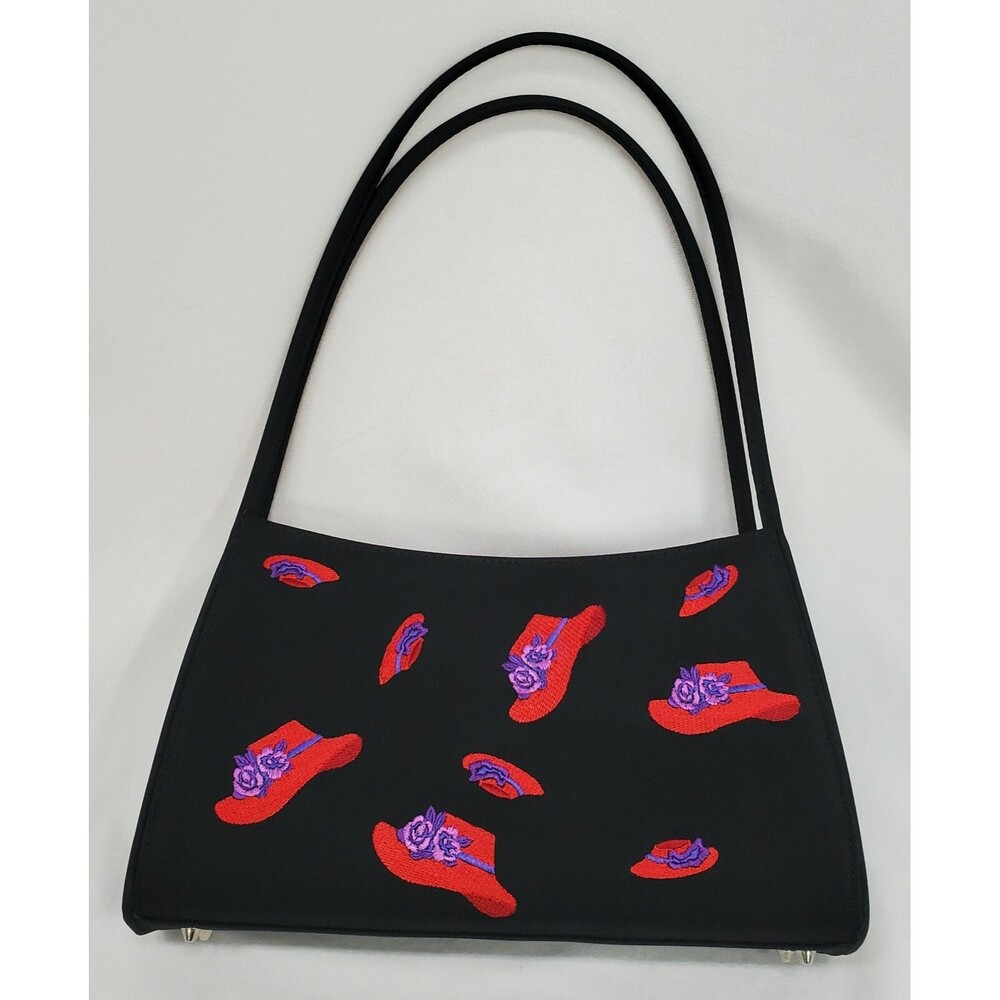 Red Hat Society Shoulder Bag Purse   Black with Embroidered Red Hats